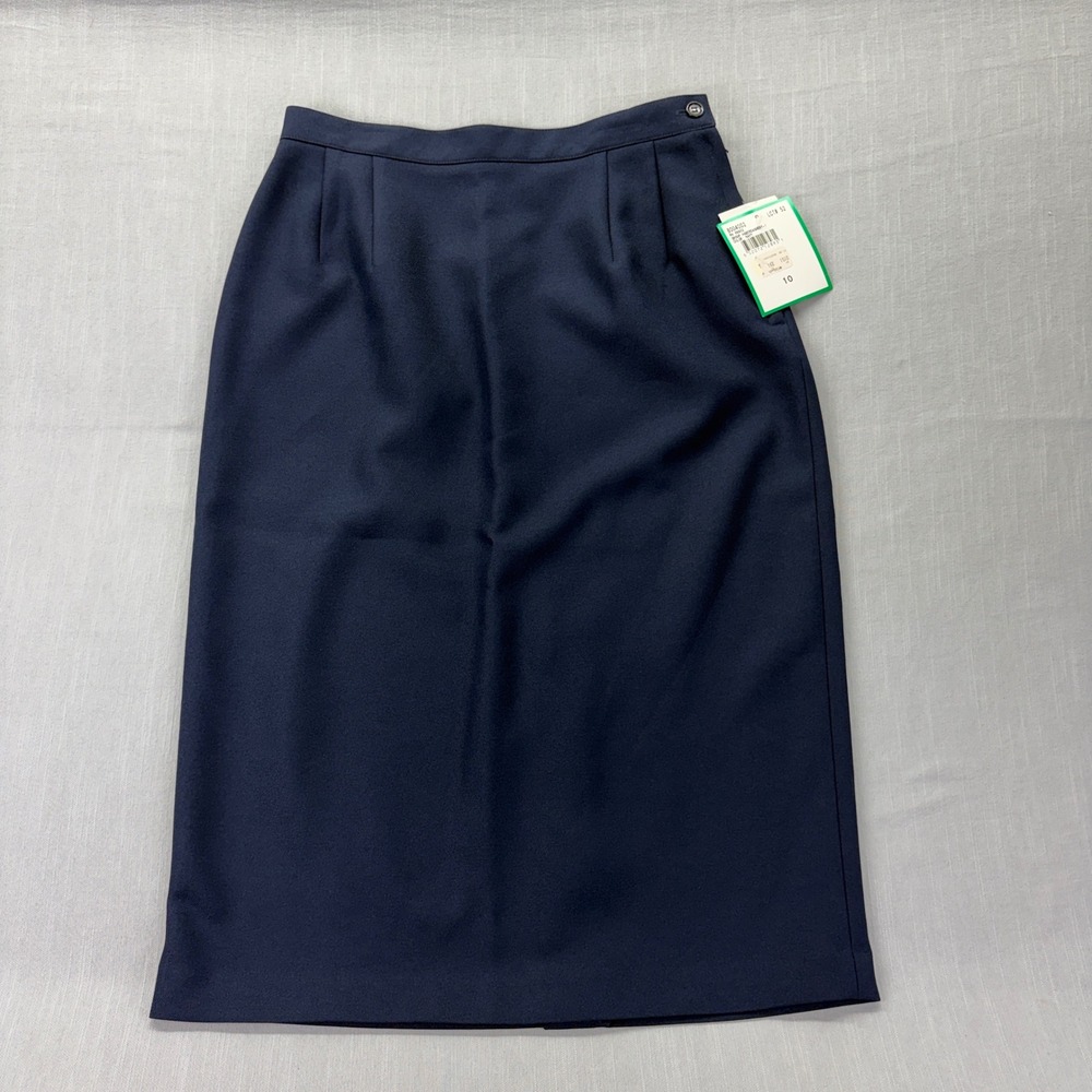 Leslie Fay Haberdashery Skirt Womens 10 Vintage Midi Navy Blue High Waist Pencil